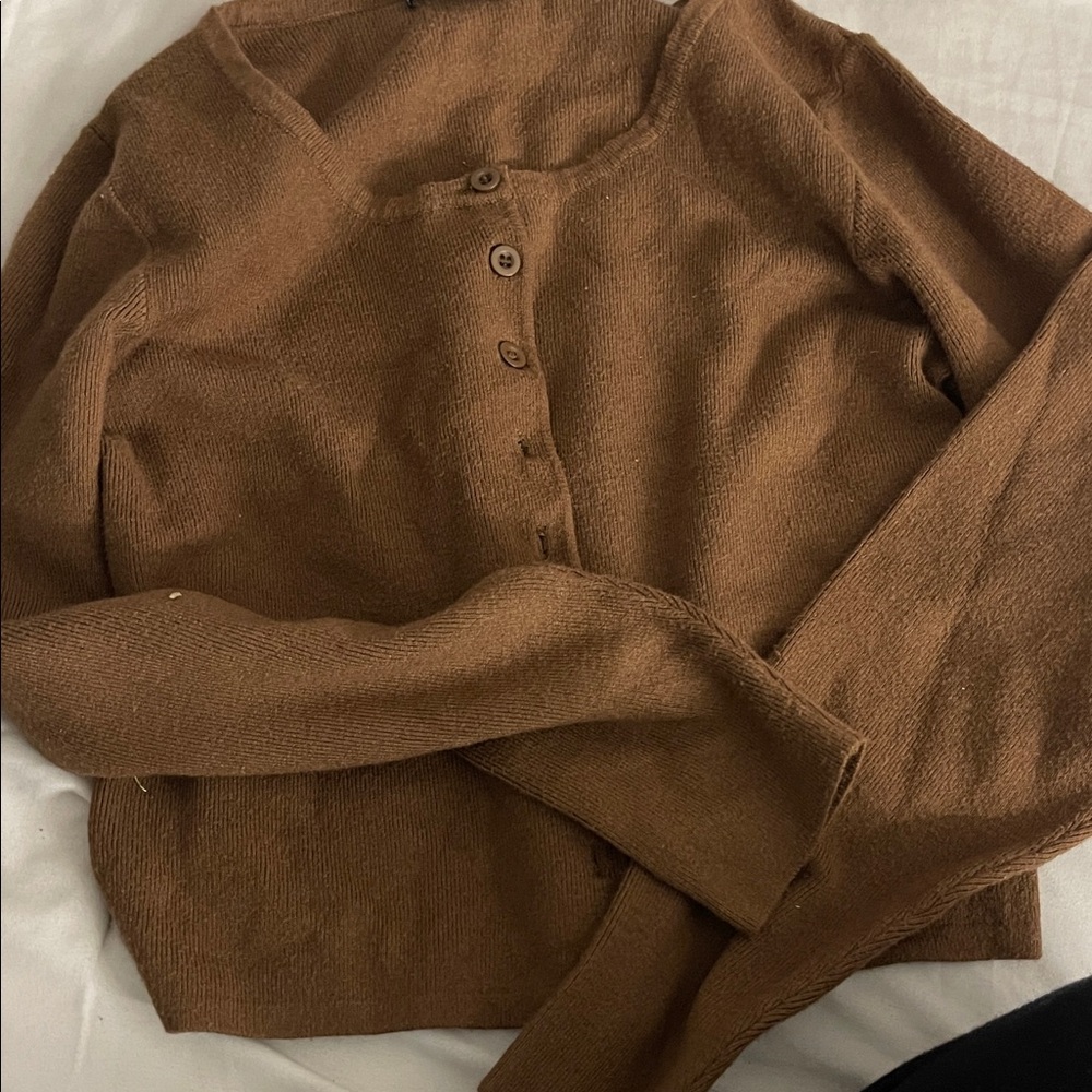 Women's Brown Button-Up Sweater